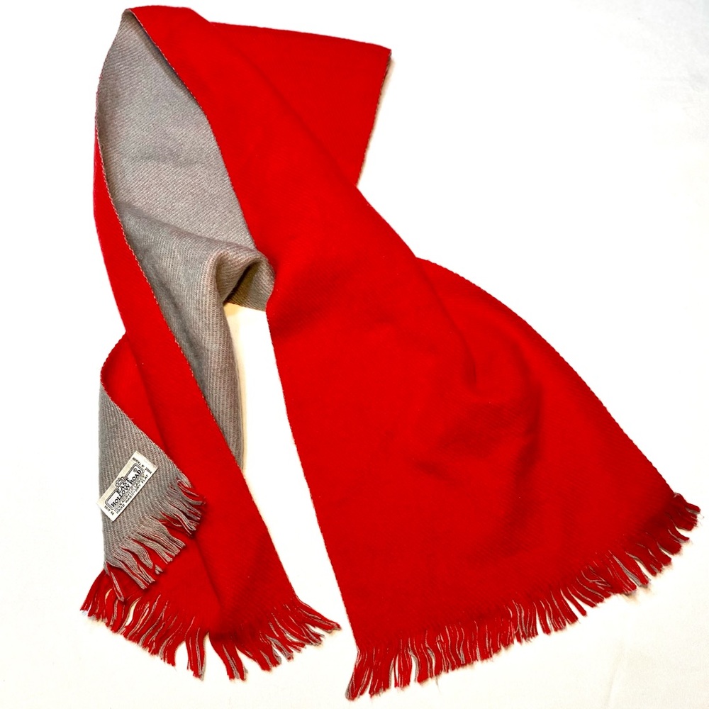 Acrylic Reversible Red Grey Classic Scarf Wrap